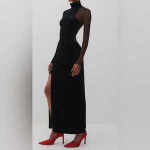 Elegant black velvet midi dress with cut outs